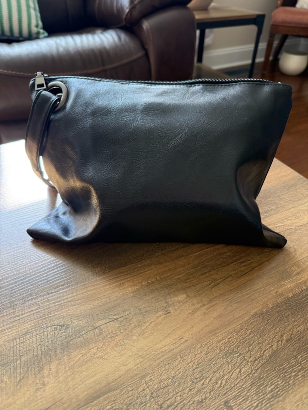Black Leather Wristlet Clutch